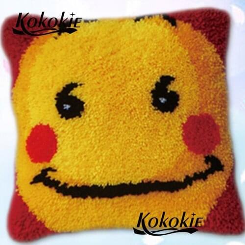 Diy 3d cushion blanket embroidery thread latch hook rug kits smile printed Patchwork Pillowcase Cross-stitch Needlework
