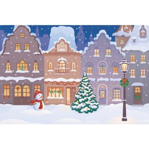 Christmas Backdrop Winter Cartoon City Snowman Vinyl Photography Background New Year Xmas Party Decor Photo Booth Studio Props