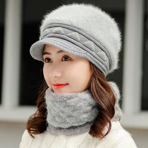 New Warm Knitted Hats For Women All-match Rabbit Fur Thick Winter Hat Fashion Triangle Design Add Fur Lined Hat