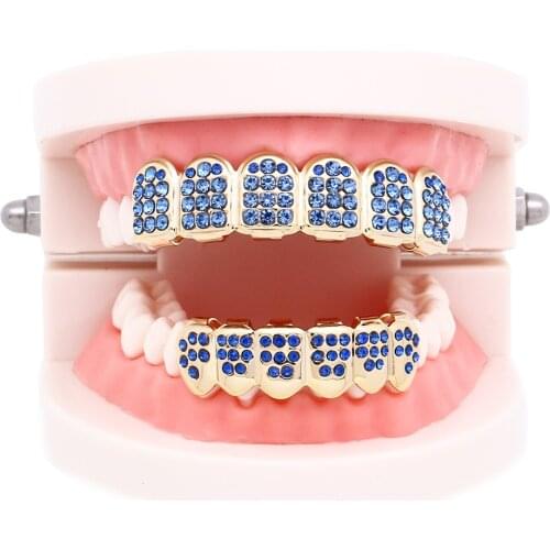 Grillz teeth Top & Bottom Hip Hop Iced Out Teeth Grillz for teeth Colorful Punk Gold Tooth Caps Rapper Dental Grills