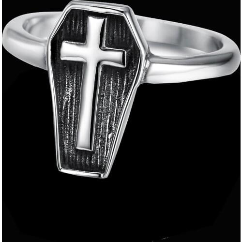 Dainty Design Ladies Biker Jewelry Retro Simple Coffin Rings Female Women Jewelry Gifts