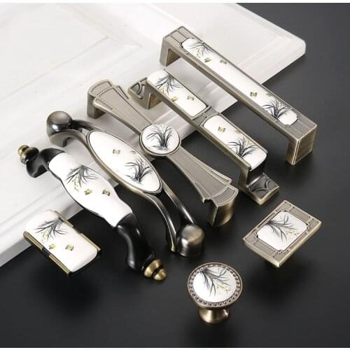 Kitchen handles Antique Bronze Ceramic Cabinet Handles Zinc Alloy Drawer Knobs Wardrobe Door Handles European Rural Handle