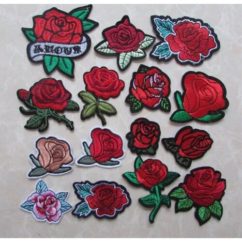 Hot sale high quality Flower Patches Stickers Embroidery Rose Applique Motif Applique Garment Women DIY Clothes Wedding Patch