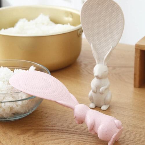 1Pcs 2Colors Wheat Straw Rabbit Spoon Can Stand Up Rabbit Rice Shovel Rice Cooker Rice Spoon Non-stick Rice Cartoon Rice Spoon