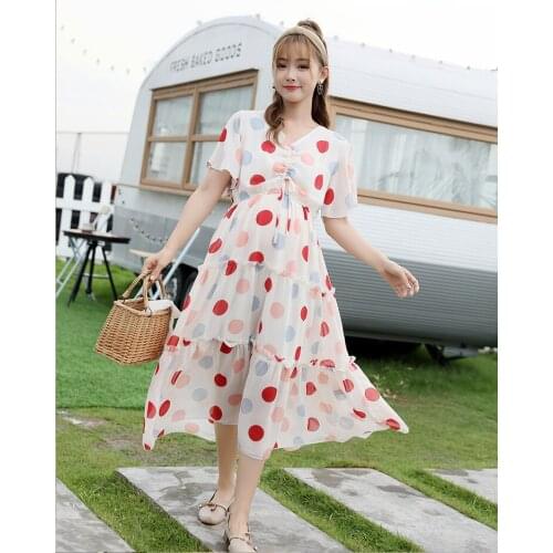 Fashion hipster summer new fashion French wave point fairy chiffon tide mom cake maternity dress large size dress