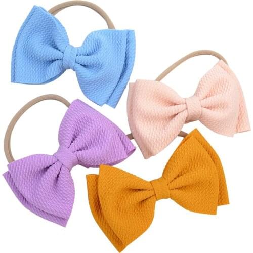 12 CM Handmade Fabric Bowknot Elastic Headband High Quality Nylon Infant Hairband Princess Bows Headwear Girls Party Decoration