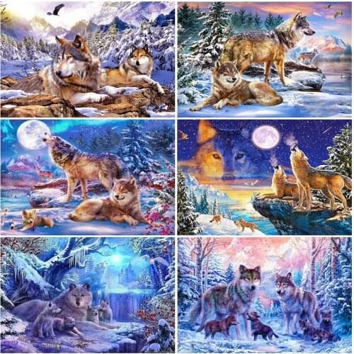 PDMDOG 5D DIY Diamond Painting Wolf Cross Stitch Kits Diamond Embroidery Animal Needlework Rhinestone Pictures Handmade Hobby