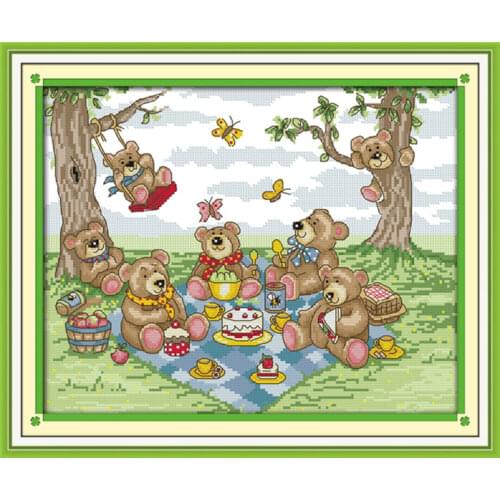 Teddy Bears Picnic cross stitch kit cartoon 14ct 11ct count print canvas stitching embroidery DIY handmade needlework