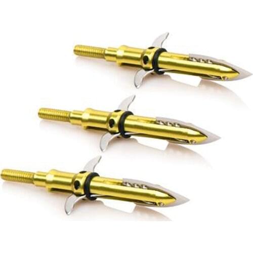 6 Pcs Archery Golden Blade Arrowhead 100Grain Stainless Steel Broarhead Arrow Point Tips For Hunting Shooting
