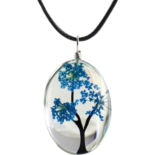 Tree of Life Necklace Plant Dried Flower Pendant Gypsophila Life-Tree Necklaces Time Gem Diy Handmade Transparent Glass Pendant