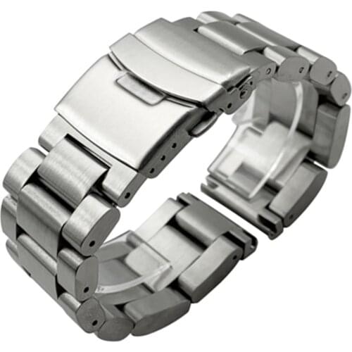 Heavey stainless steel watch strap for Samsung Casio trapezoidal Three beads solid diving watch Double insurance buckle strap