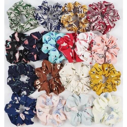 New Fashion chiffon Cloth Women Floral flamingo sun flower Elastic Hair Sports Dance Scrunchie Girls Hair Accessories