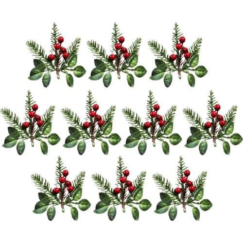 Christmas Plant Berry Artificial Fake Faux Pine Picks Flower Red Wreaths Arrangement Xmas Party Gift Wrapping Decor