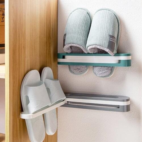Folding Bathroom Slipper Rack Wall Mounted Shoe Rack Foldable Shoes Hanger Storage Shelf Organizer Bedroom Shoes Hanging Holder