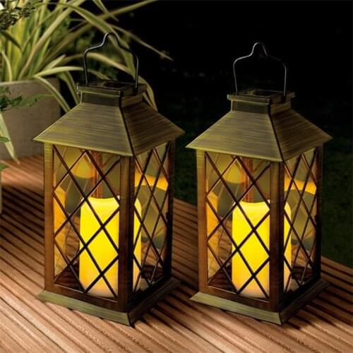 Solar LED Candle Lantern Flickering Candle Lights Outdoor Garden Waterproof Solar Lamp Decoration Hanging/Stand Hollow Wind Lamp
