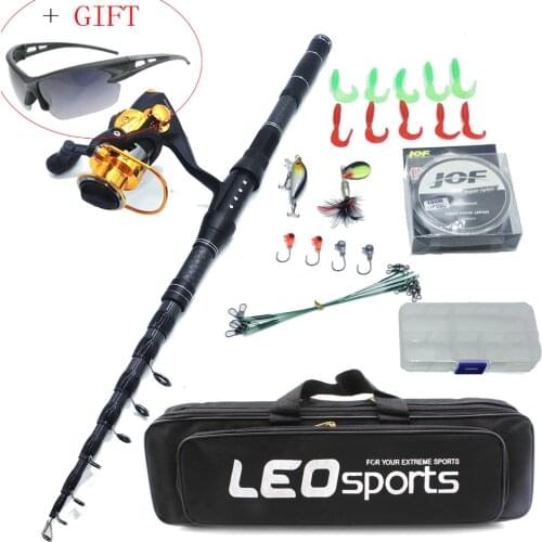 Fishing rod with spinning reel bait lure set hooks box and bag short travel telescopic rod combo 1.8-3m stick boat rock pole