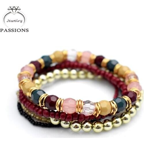 PASSIONS Bohemia Jewelry Colorful Charm Strand Bracelets For Women Multi-layer Beads Bracelets & Bangles Pulseras For Women Gift