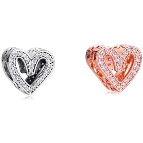 Sterling Silver Jewelry Sparkling Freehand Heart Charm Fits Snake Chain Bracelets For Woman Fashion Beads For Jewelry Making