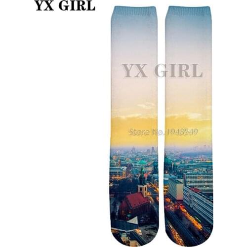 YX GIRL Drop shipping 2018 summer New Fashion Men Women Socks berlin city view from 3d Print casual Straight socks