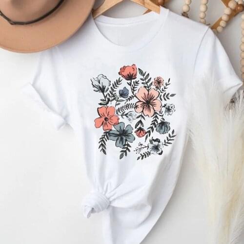 T-shirts Women Floral Flower Watercolor Trend Style Short Sleeve Clothes Stylish Tshirt Top Lady Print Girl Tee T-Shirt