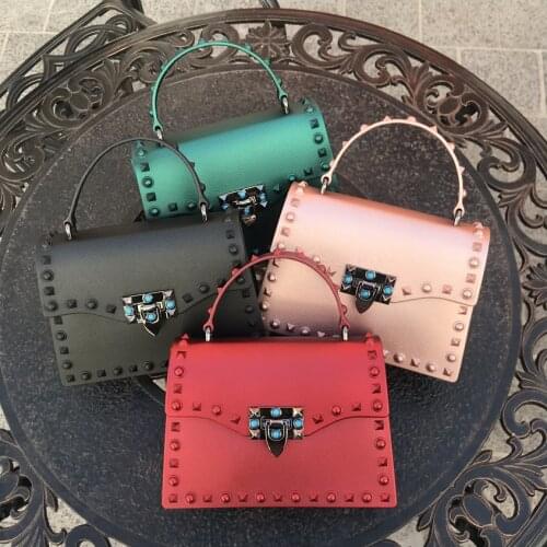 2021new womens bag PU leather solid color rivets hand bag shoulder bag women bag matte frosted jelly bag shoulder messenger bag