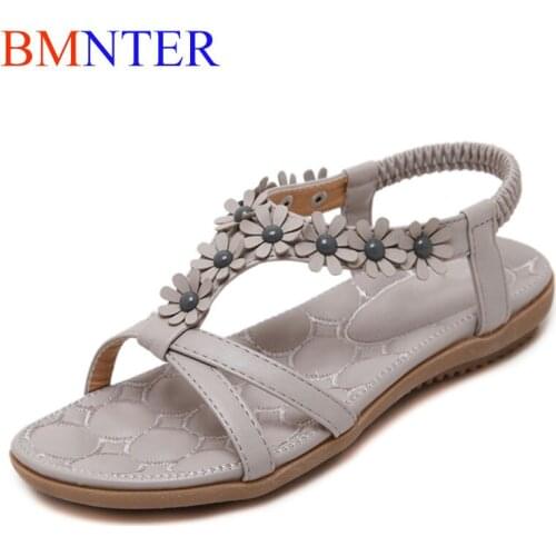 BMNTERGykaeo 2021 New Female Sweet Floral Beach Sandals Bohemia Flowers Womens Summer Shoes Ladies Soft Bottom Flat Fashion San