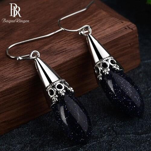 Bague Ringen silver 925 drop earrings with Obsidian gemstone for 2019 woman fashion korean jewelry lady Silver jewelry gift