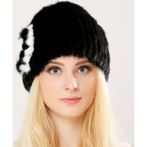 Womens Winter Hats Knitted Beanie With mink Fur Ball Women Customized Headgear Hat For Women Casual Female Mink Fur Hats