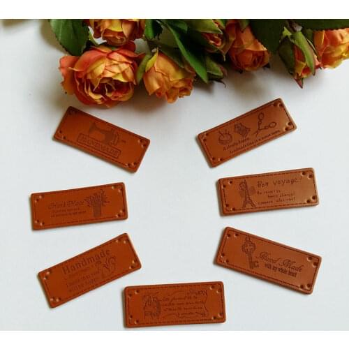 30PCs Handmade PU Leather Garment Labels Embossed Square Tag DIY Jeans Jacket Cloth for Craft Apparel Accessories
