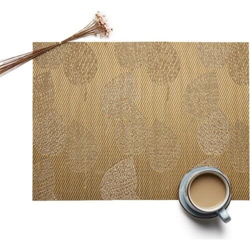 Pack of 4pcs Rectangle Table Placemats PVC Table Mats Heat Insulated Pad Dinner Table Decor Leaf Design 45x30cm