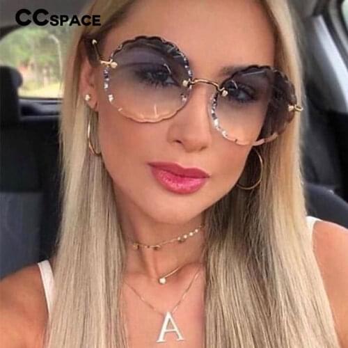47407 Luxury Round Rimless Sunglasses Women Diamond Cut Shades CCSPACE Vintage Brand Glasses Designer Fashion Oculos UV400