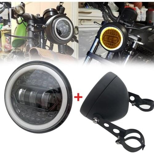 5.75inch Motorcycle LED Headlight Housing With 5-3/4 LED Headlight for Honda Suzuki Kawasaki Vulcan Cruiser Bike Cafe Racers
