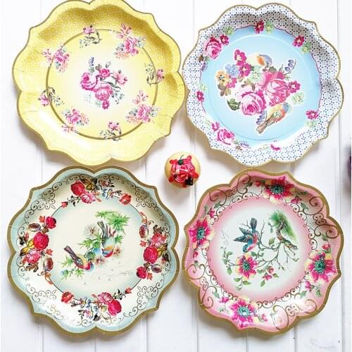 6pcs 11.8inch European Style Disposable Paper Plates Dishes Pastel Flower Party Paper Plates Birthday Wedding Deco