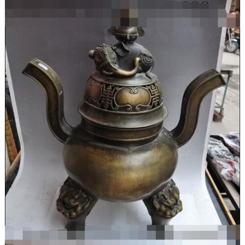 Free shipping Free shipping S02102 28" chinese pure bronze elephant beast head foot statue incense burner Censer