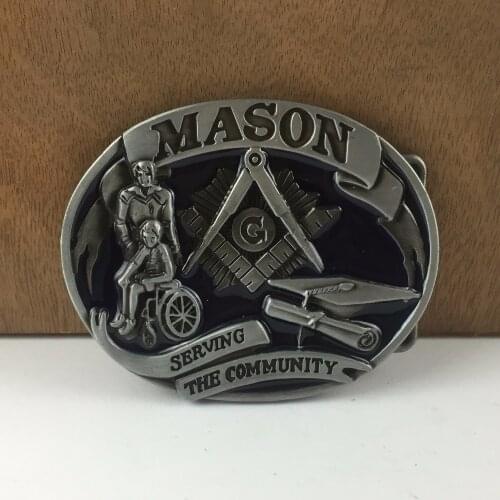 BuckleClub wholesale retro BLUE enameled MASON western jeans gift belt buckle FP-02212 PEWTER FINISH for men 4cm width loop