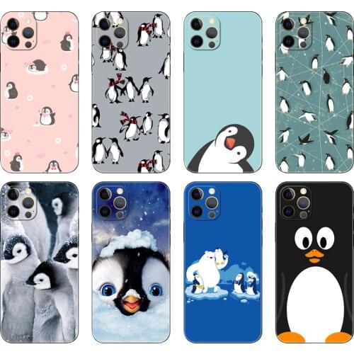 Black tpu case for iphone 5 5s se 2020 6 6s 7 8 plus x 10 XR XS 11 12 mini pro MAX back cover Cute Lovely Penguin