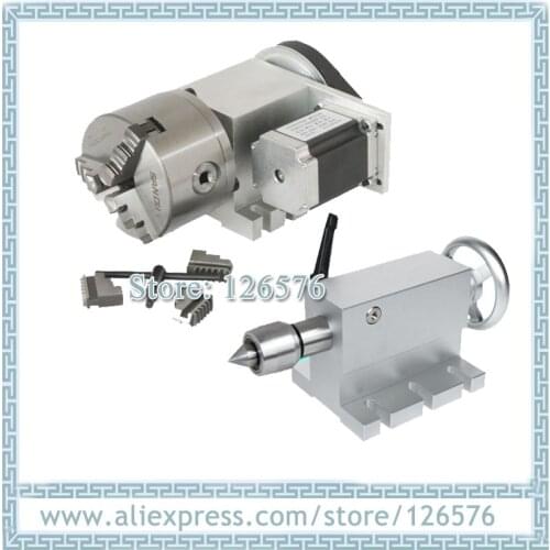 CNC 4th axis Rotary axis Reduction Ratio 4:1 K11-100mm 3 Jaw Chuck 100mm diameter A aixs + tailstock