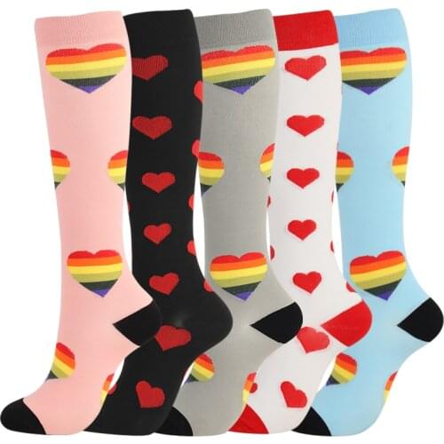 2020 Unisex Compression Stockings Nylon Leg Support Anti Fatigue Breatheable Colorful Heart Knee High Sock for Chirstmas Gifts
