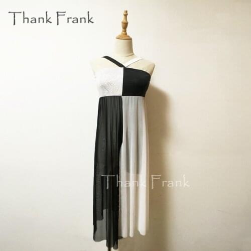 Thank Frank Mesh Long Lyrical Dress Black And White Elegant Contemporary Dance Costume C357
