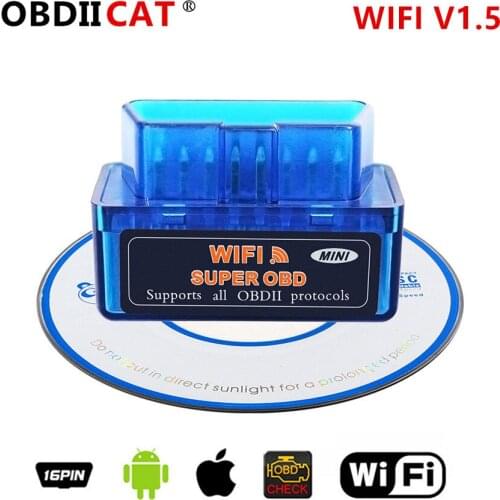 Hot Selling Blue Color Super Mini Wifi ELM327 V1.5 ELM 327 Car Diagnostic Tool OBD2 Scanner Support Android & IOS System