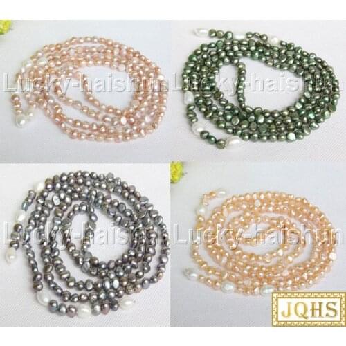 JQHS Long natural 45" Baroque green pink purple Gray Freeform potato pearls Beaded Strand necklace j11807-3