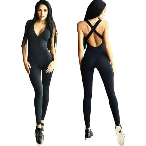 Cross Back Deep V Bodysuit For Women For Sports Fitness Jumpsuit Backless Womens Suit Workout Gym Overalls Rompers Plus Size