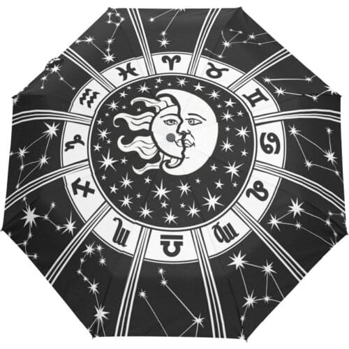 Creative Constellation Umbrella Three Folding Men Rain/Sun Portable Umbrells with Automatic and Non-automatic Options