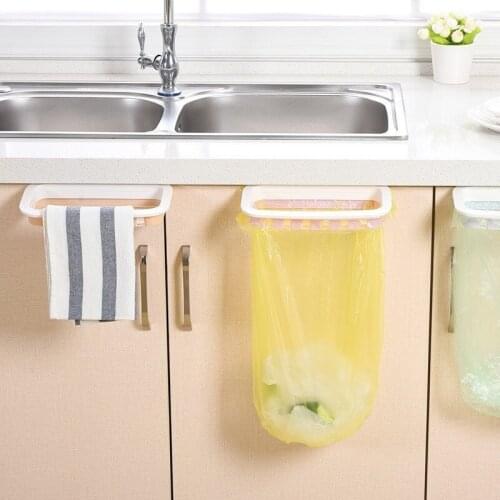 Kitchen Cupboard Back Trash Bag Rack Cabinet Door Garbage Bag Holder Hanging Kitchen Cabinet Hanging Trash Rack kitchen Tools