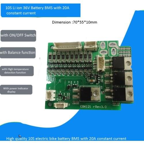 10S 36V high quality Li ion battery BMS for electric bike 42V with 20A constant current ON OFF switch LED lighter
