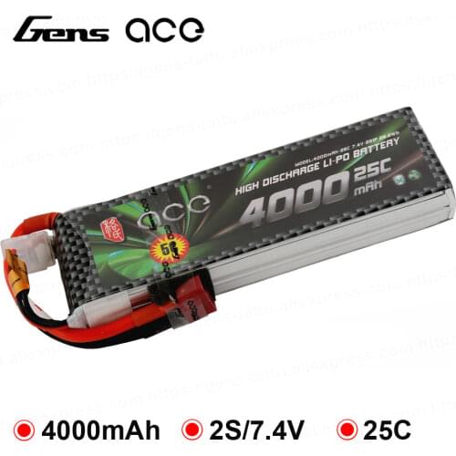 Gens ace 2S 3S 7.4V 11.1V 4000mAh Lipo Battery Pack 25C XT60 T Dean Plug Connector for Graupner RC Helicopter Car FPV Drone Boat