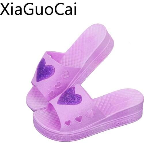 Love Womens Slippers Summer Cute Peach Female Platform Slippers Home Bathroom Soft Bottom Ladies Indoors Slippers
