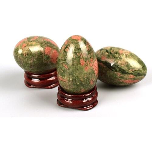 Unakite Gemstone Egg Shape Massage Stone with Wooden Base Natural Unakite Stones Decoration Crafts Home Office Ornaments