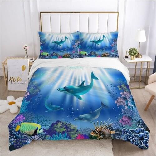 Cartoon Kids Bedding set for Children baby boy girls Duvet cover set pillow case Bed linens Quilt cover underwater world dolphin