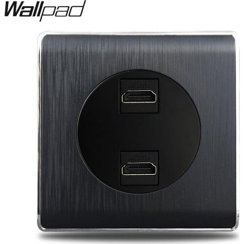 2 HDMI Outlet Wallpad Satin Black Plastic PC Frame Double HDMI Wall Socket